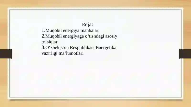Muqobil Energiya Manbalarini Qo'llash 2