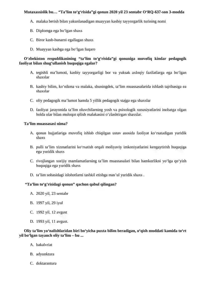 ARM test pedagogika 250 talik 2