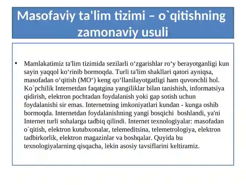 Masofaviy ta’lim tizimlari va ulardan foydalanish 2