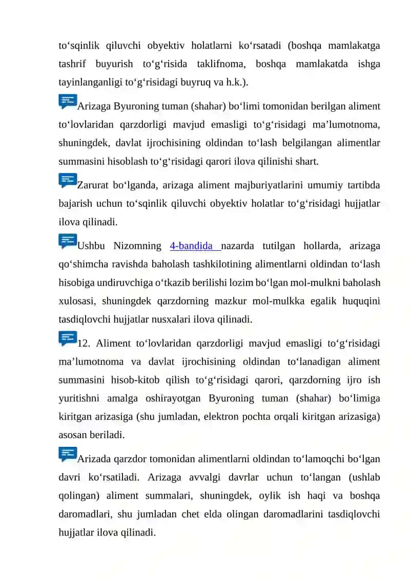ALIMENTLARNI TO'LASH VA UNDIRISH TARTIBI 2