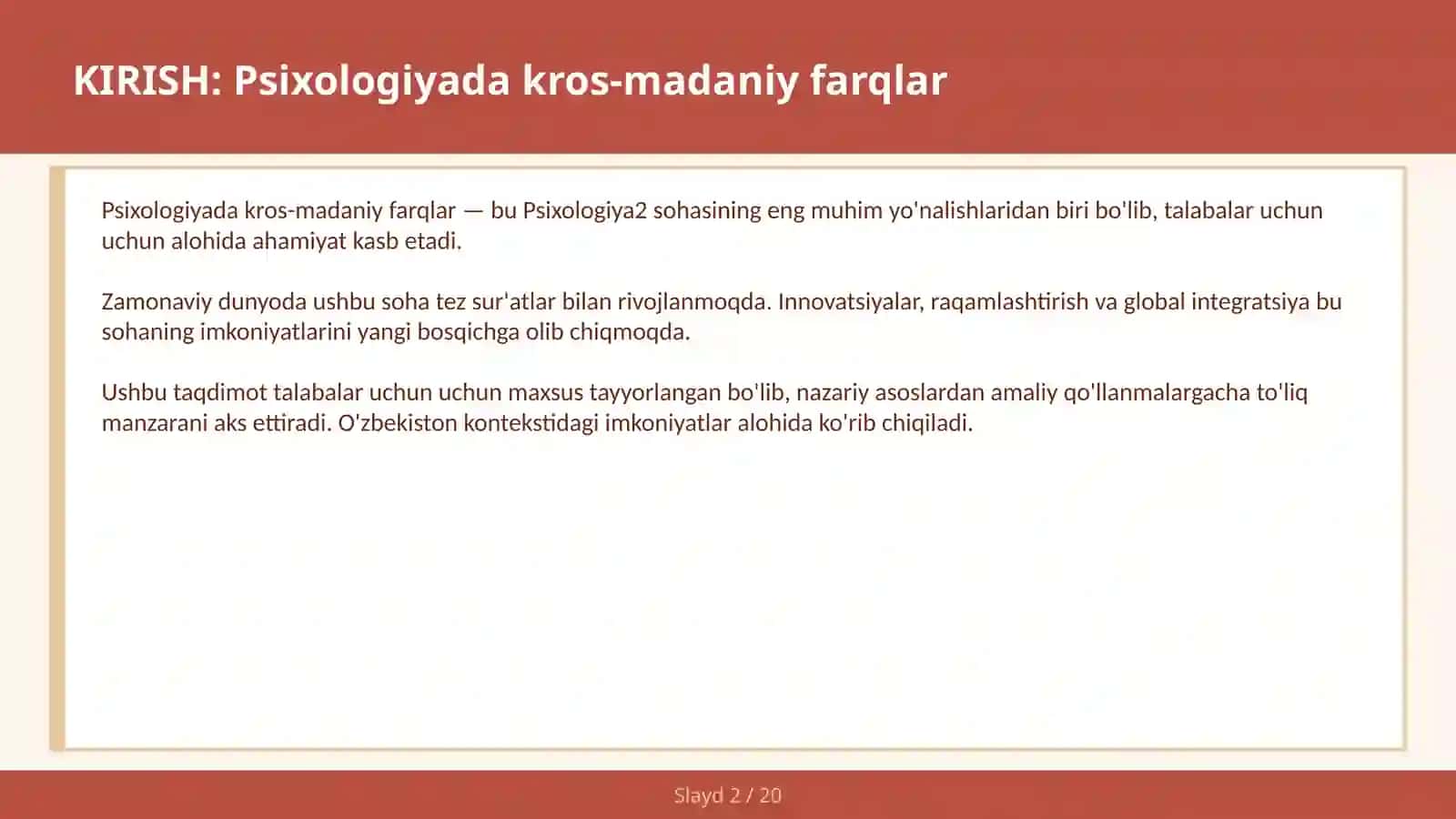 PSIXOLOGIYADA KROS-MADANIY FARQLAR 2