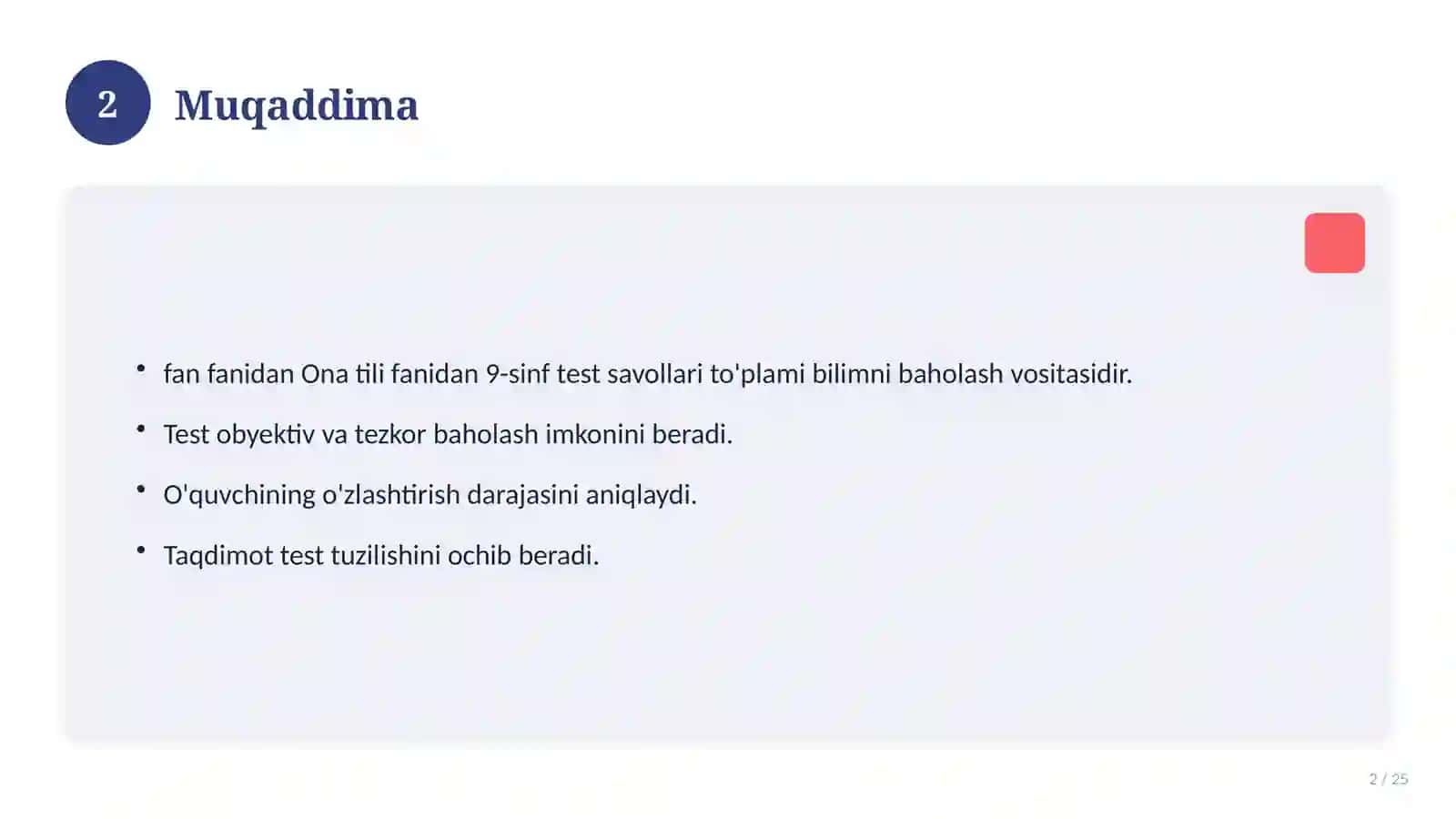 Ona tili fanidan 9-sinf test savollari to'plami 2