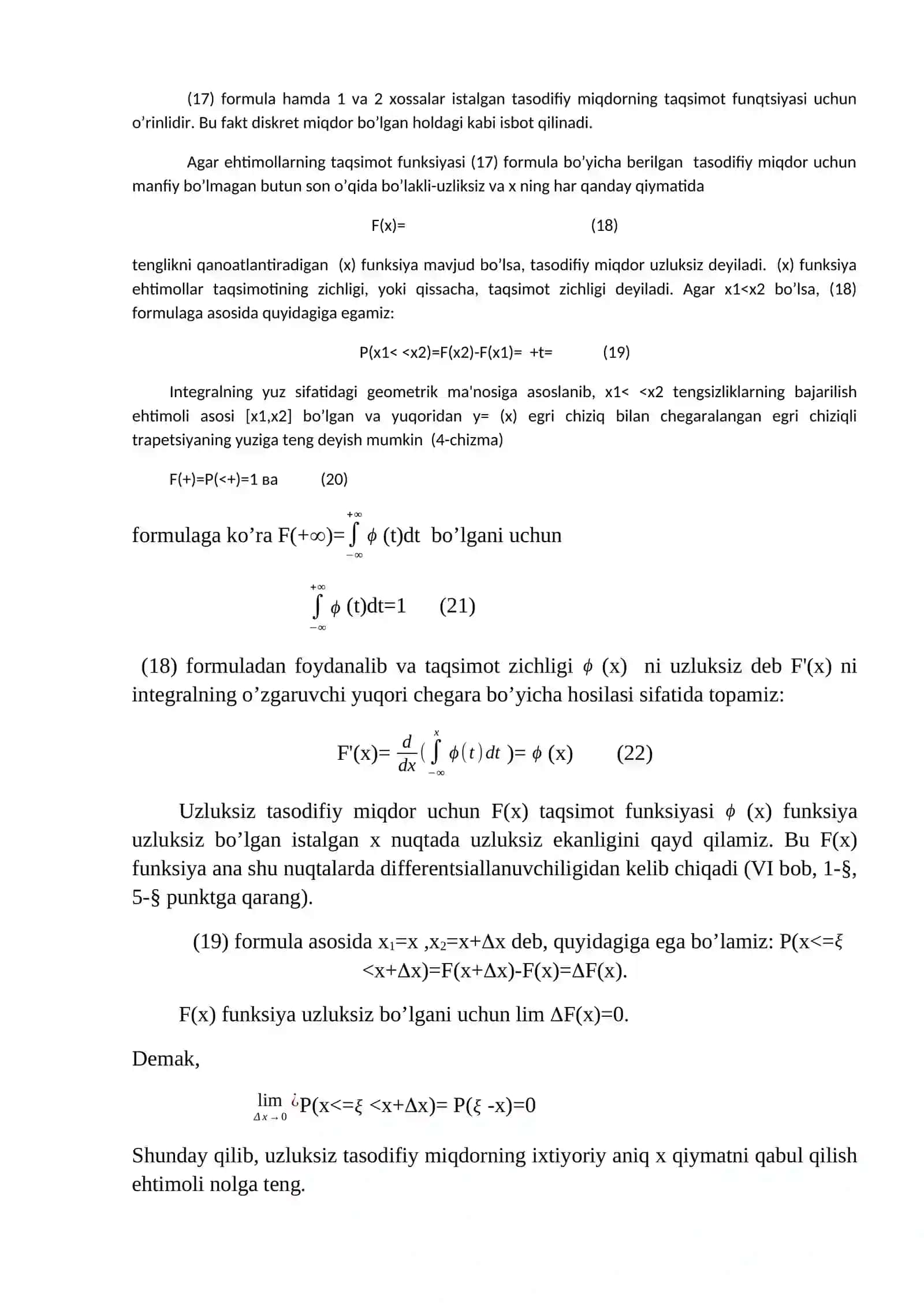 Uzluksiz tasodifiy miqdorlar funksiyalari 2