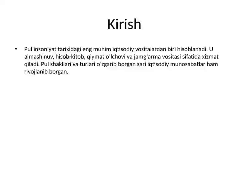 Pul shakllari va turlari evolutsiyasi 2