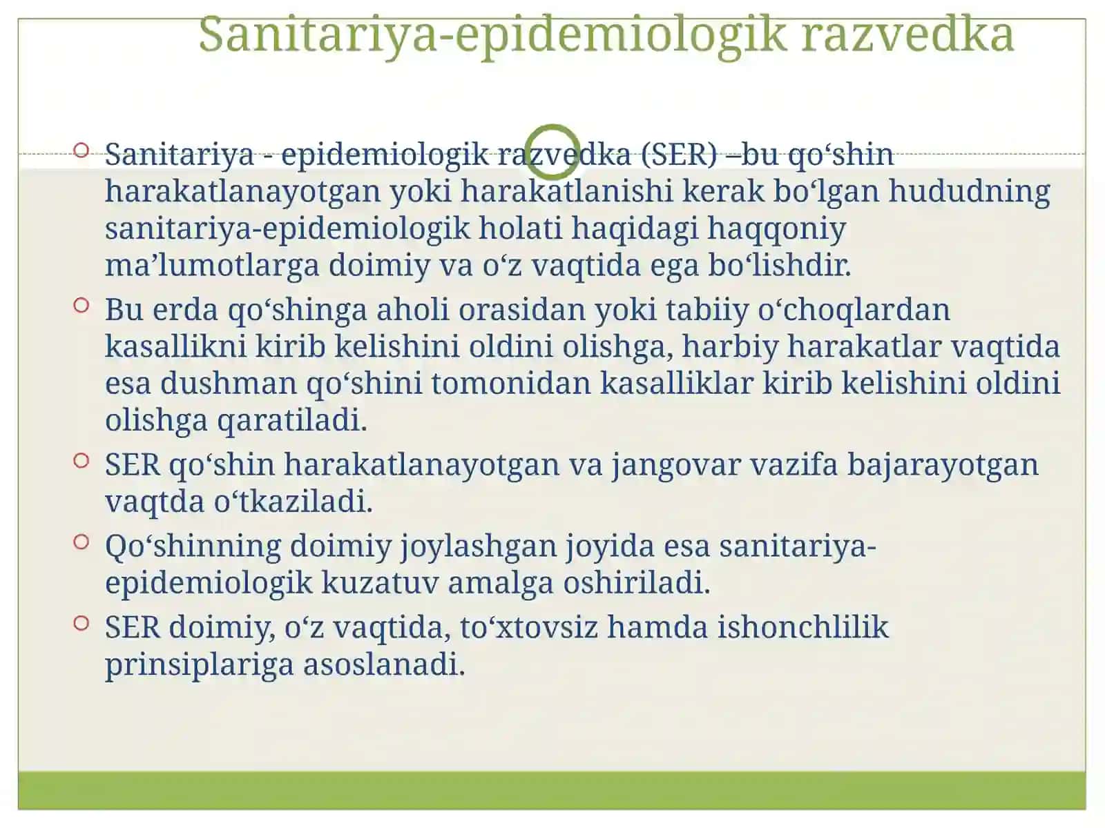 SANITARIYA- EPIDEMIOLOGIK RAZVEDKA. BAKTERIOLOGIK RAZVEDKA 2