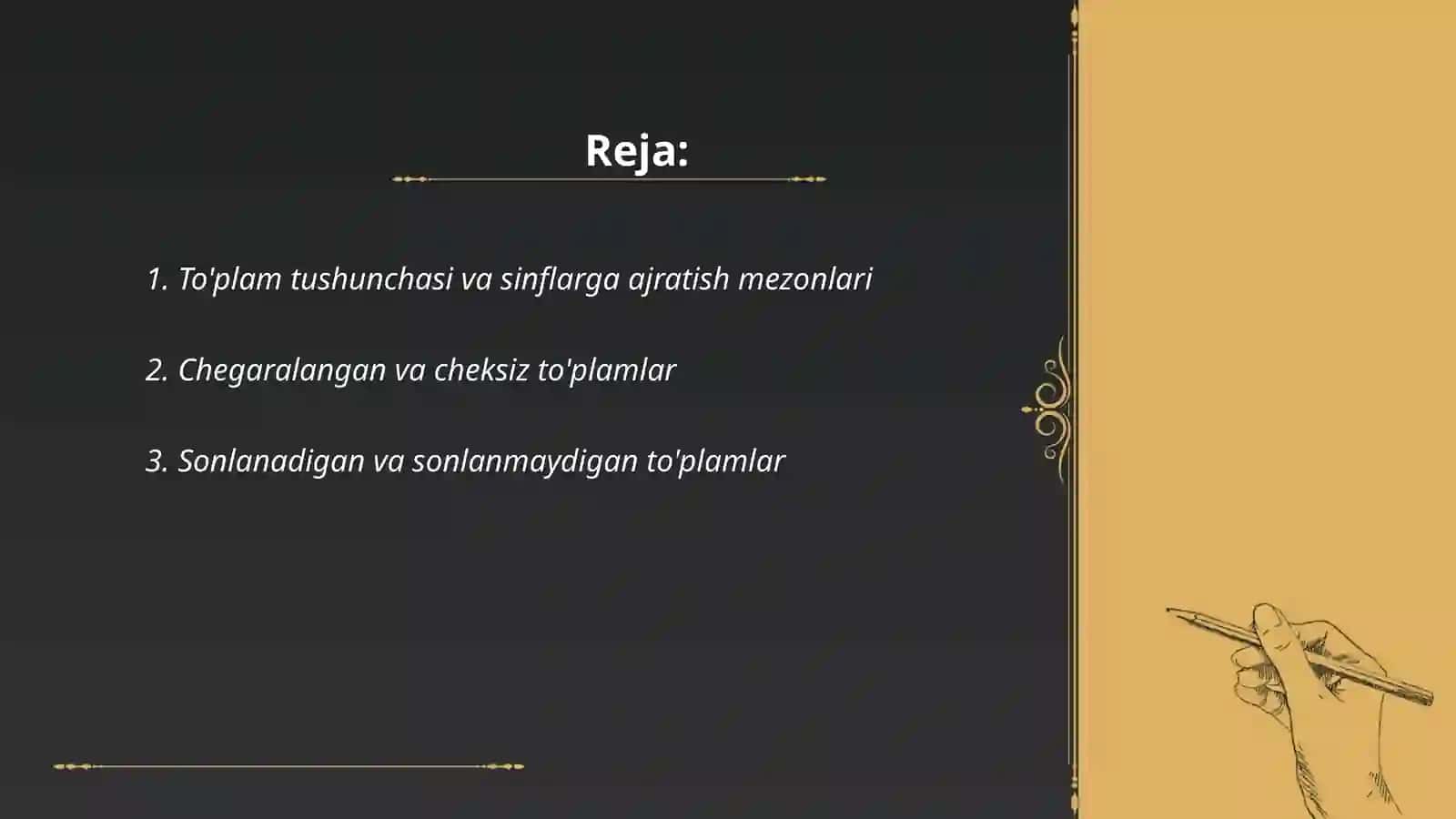 To’plamlarni sinflarga ajratish 2