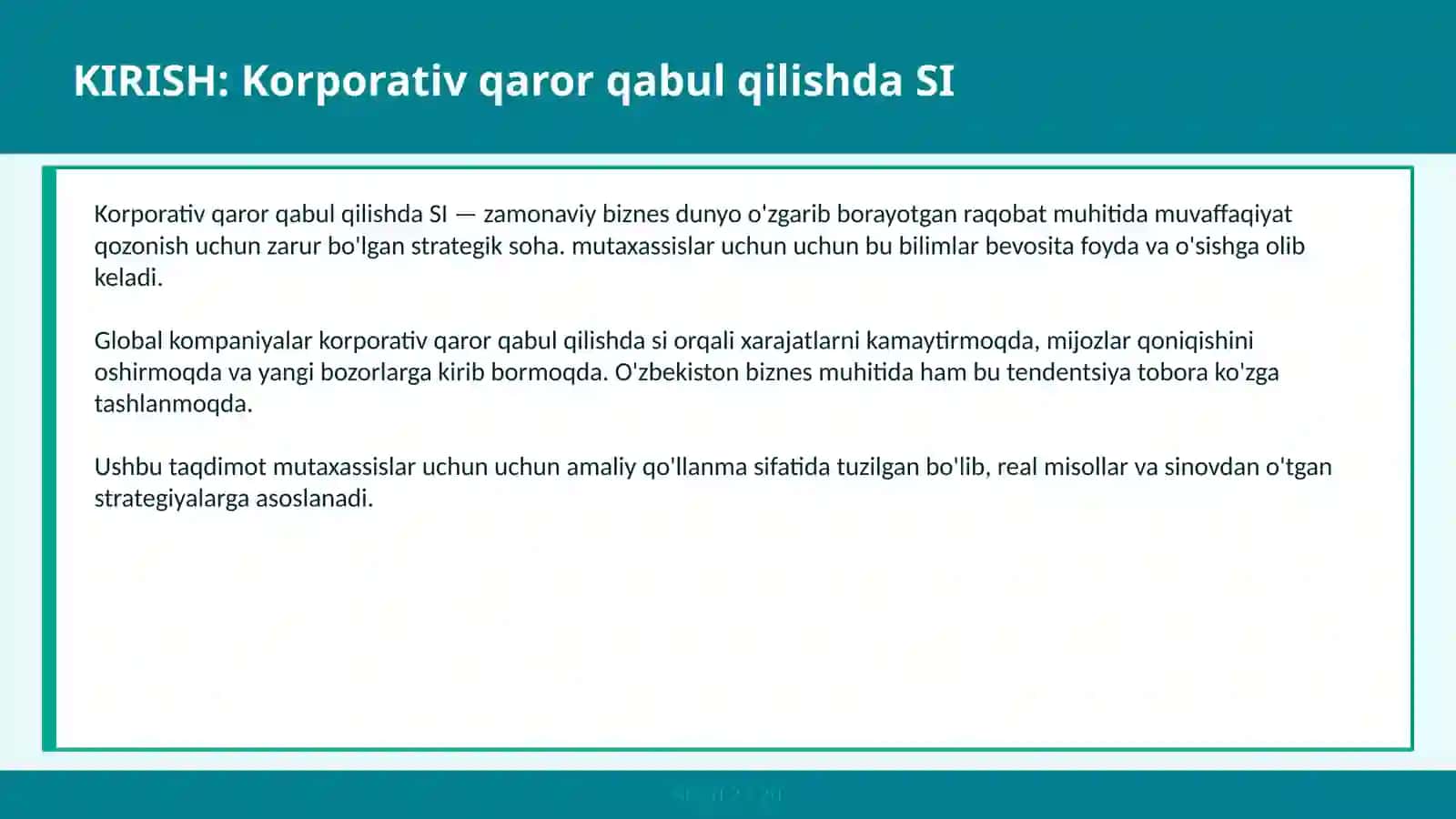 Korporativ qaror qabul qilishda SI 2