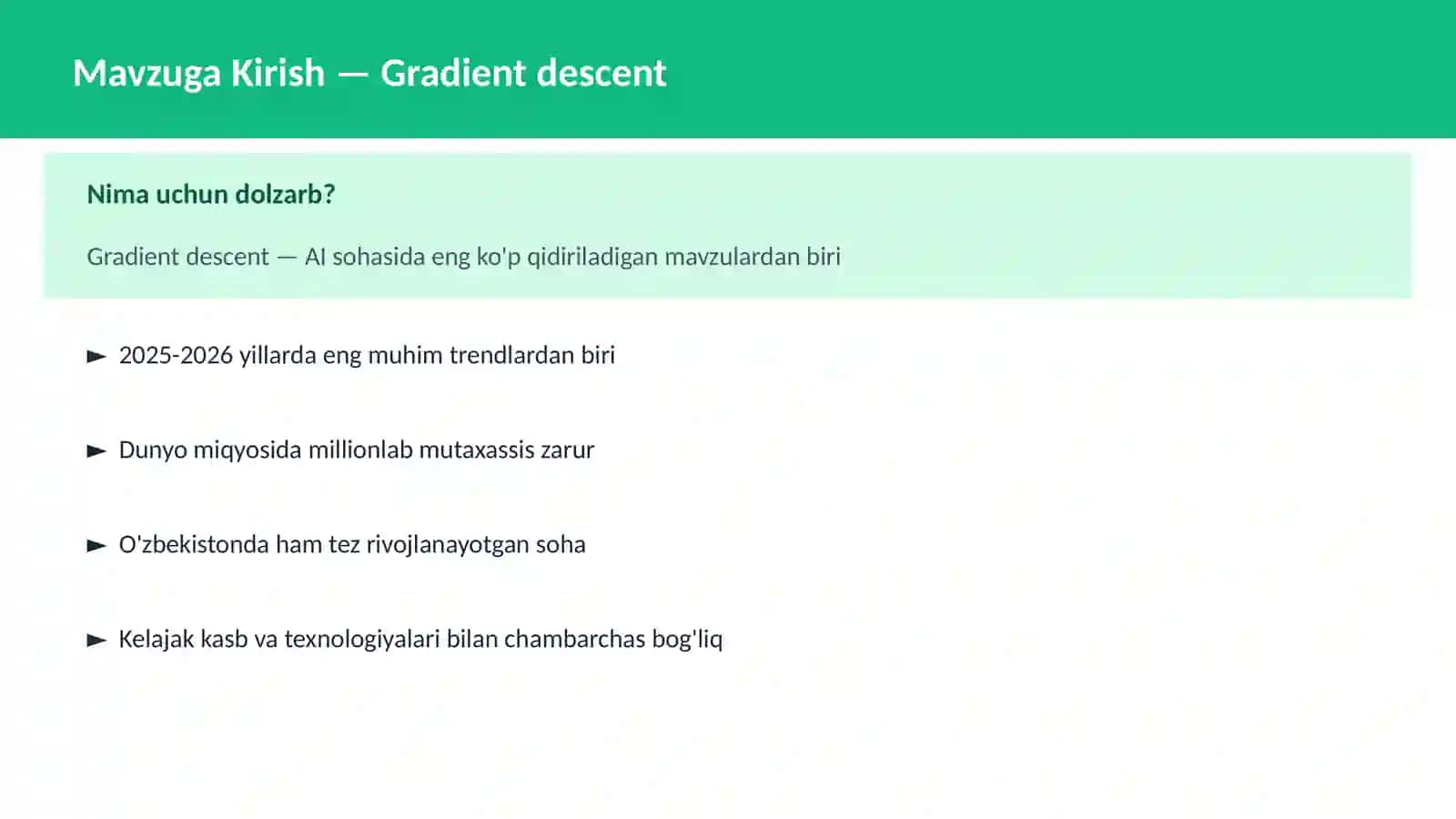 AI | DEEP LEARNING VA NEYRON TARMOQLAR 2