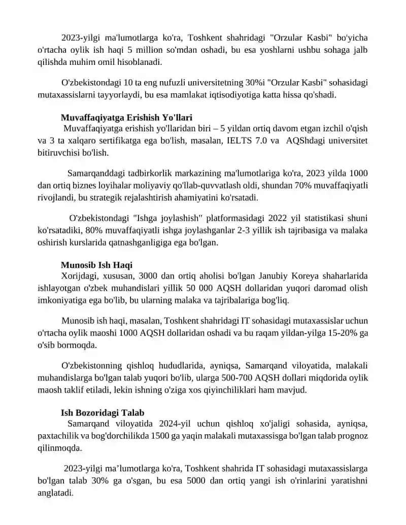 Men orzu qilgan kasb 2