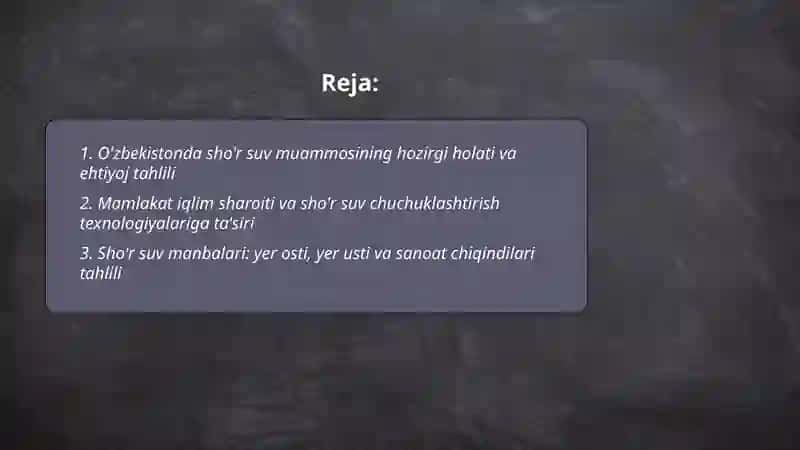 Sho'r suvlarni chuchuklashtirish g'oyasi 2