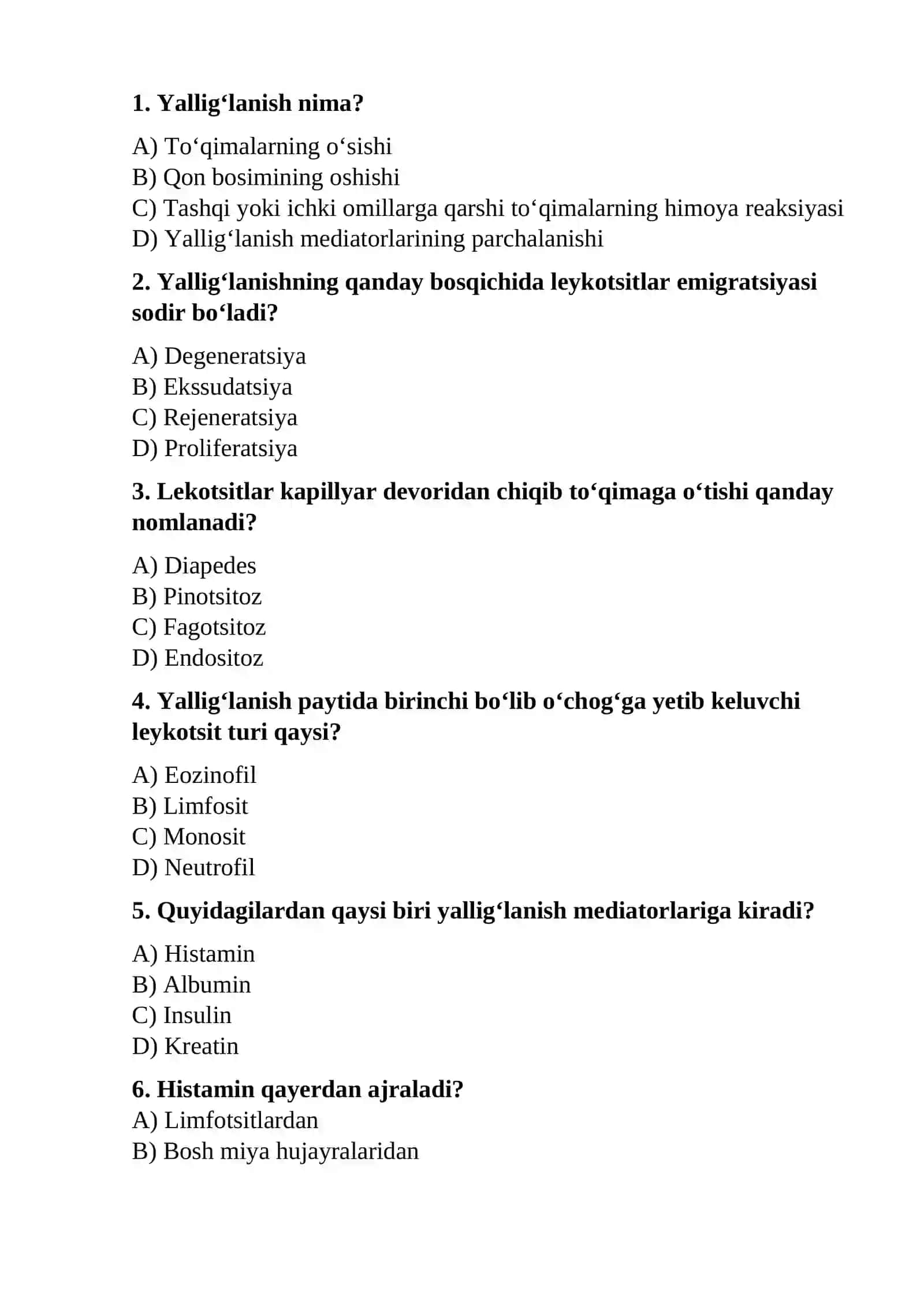 Qon aylanishining buzilishi yallig'lanish davrida leykotsitlarning emigratsiyasi. Yallig'lanishning etiologiyasi va patogenezi, mediatorlari 2