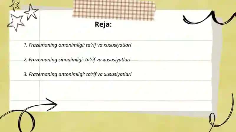 Frazemaning semantik turlari: omonim, sinonim, antonim 2