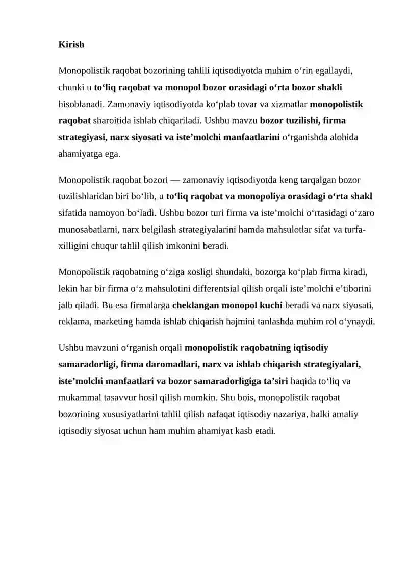 MONOPOLISTIK RAQOBAT BOZORINING XUSUSIYATLARI 2