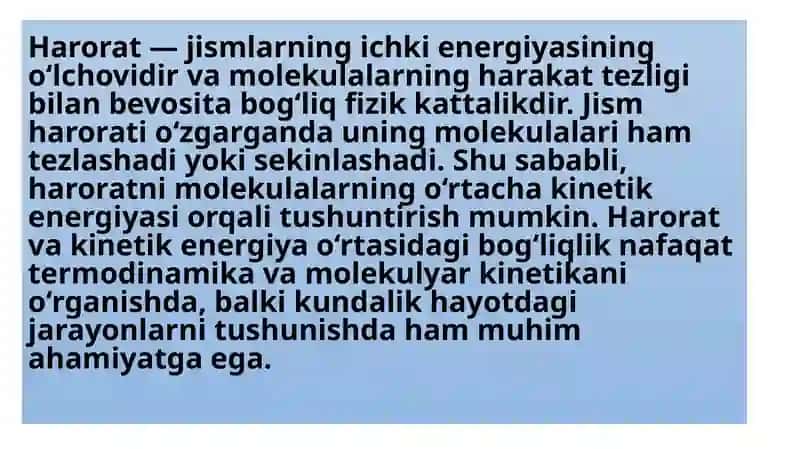 Haroratdagi  jismning kinetik energiyasi .Kuch va inersiya momenti 2