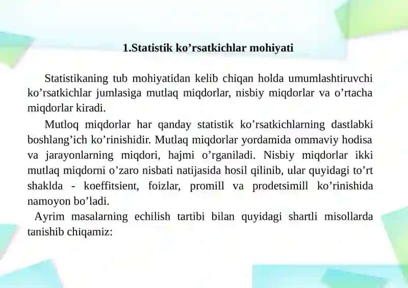 Statistik ko’rsatkichlar mohiyati 2
