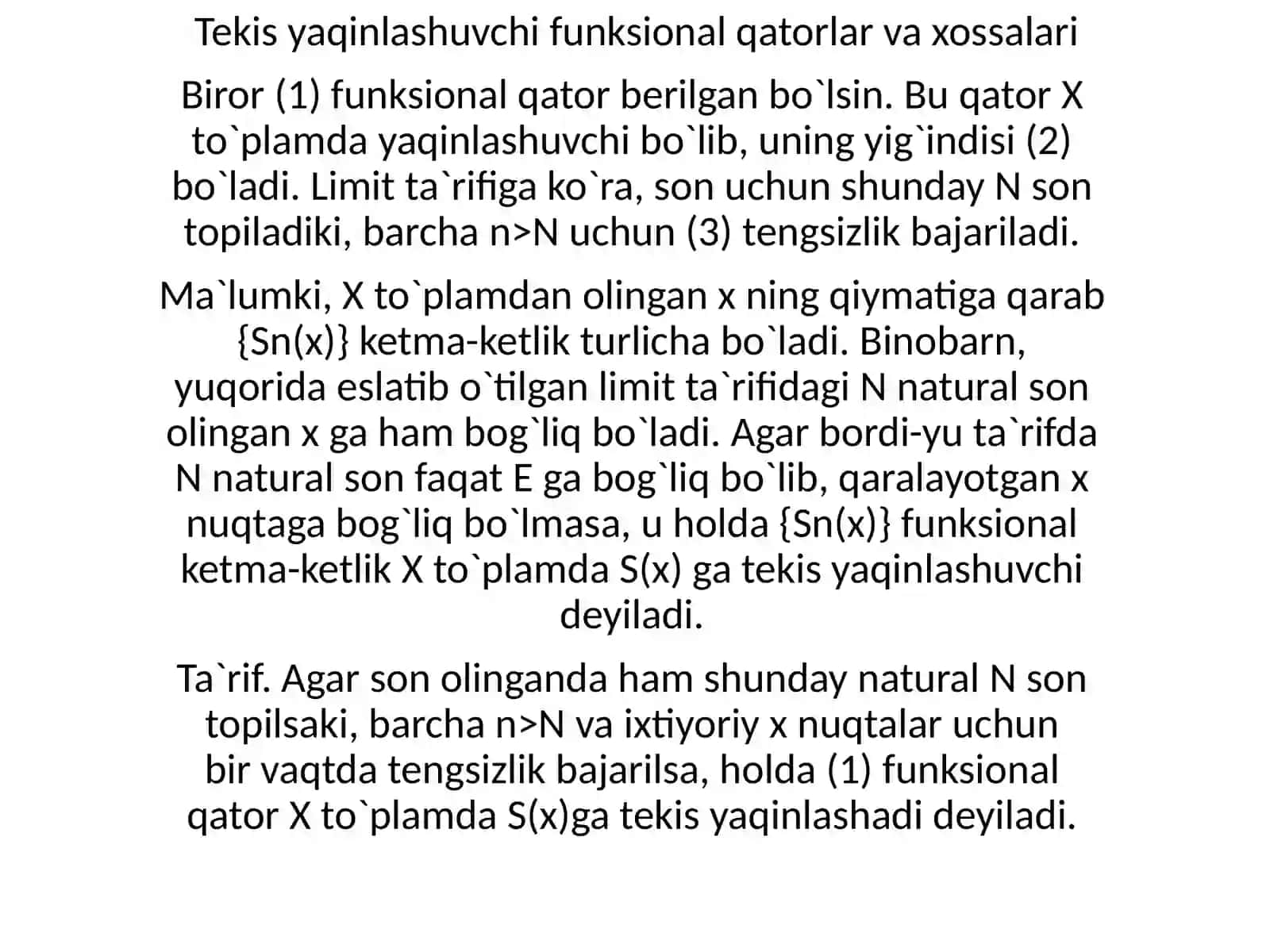 Tekis yaqinlashuvchi funksionalqatorlar va xossalari 2