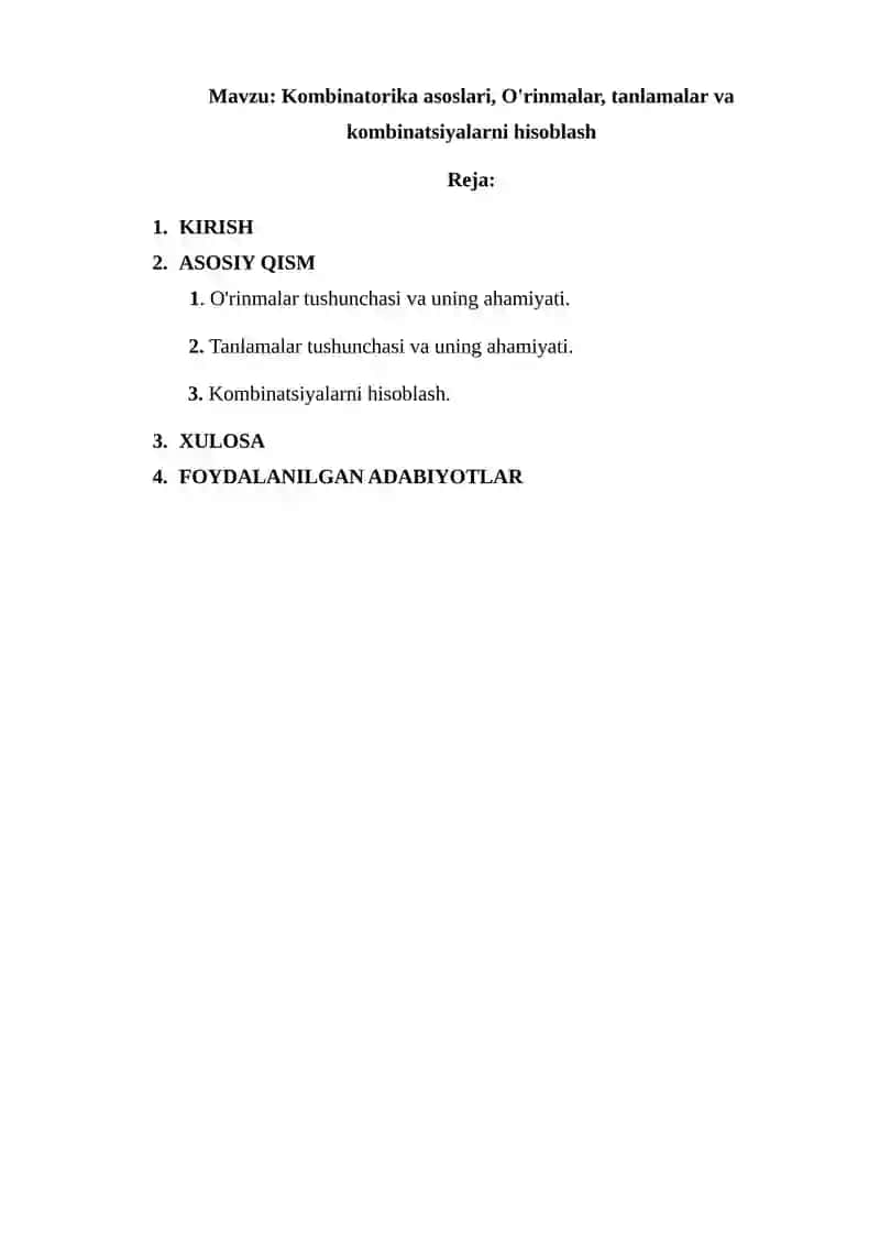 Kombinatorika asoslari, O'rinmalar, tanlamalar va kombinatsiyalarni hisoblash 2