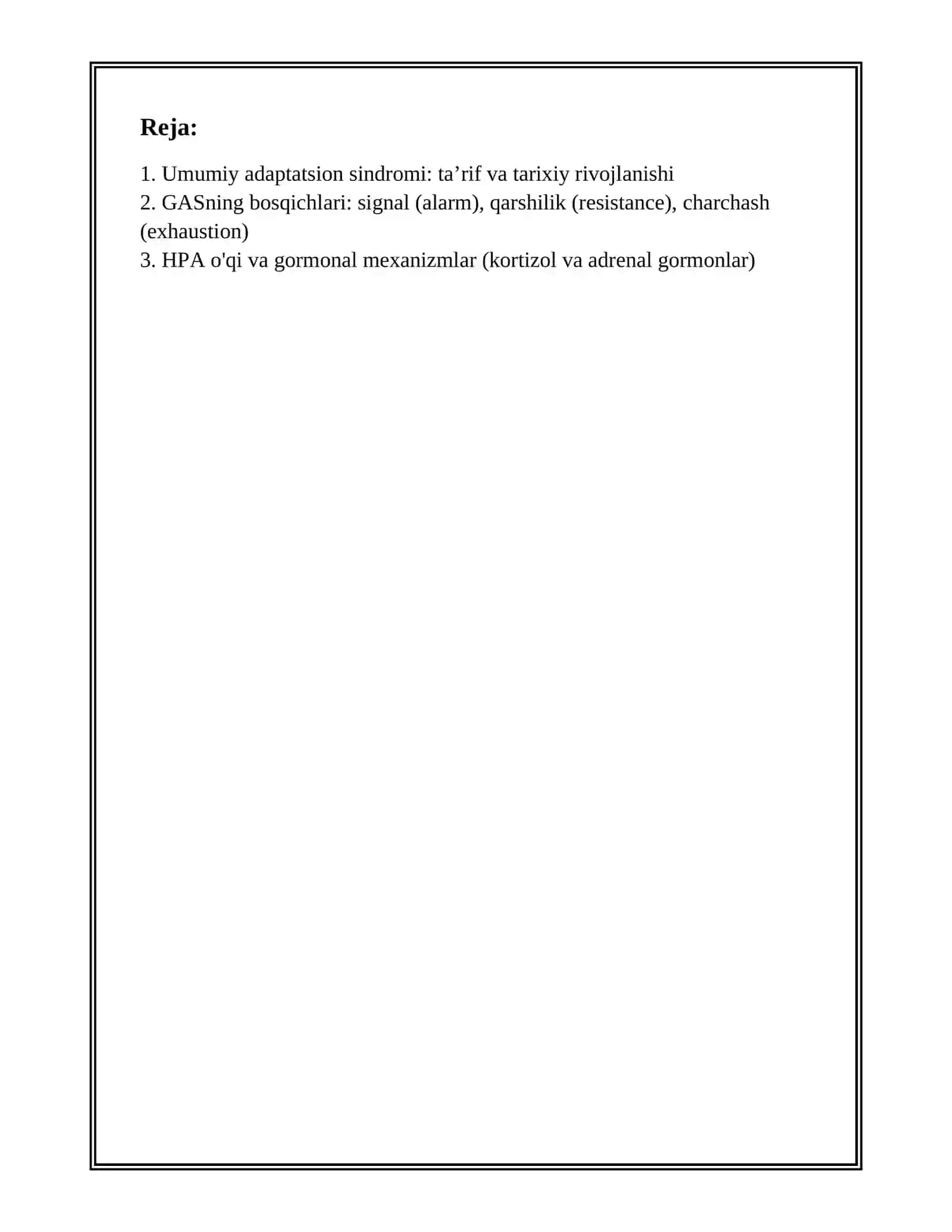 UMUMIY ADAPTATSION SINDROMI REFERAT 2