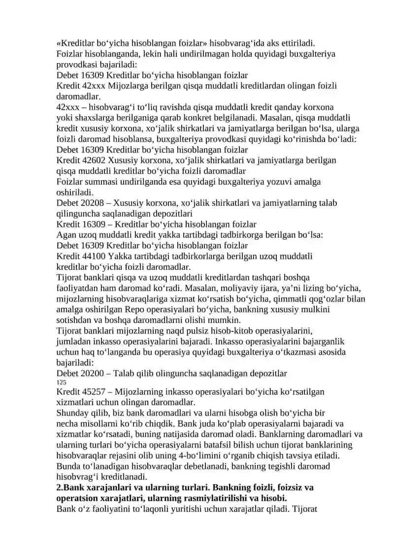 Bank Daromadlari va Xarajatlari Hisobi 2