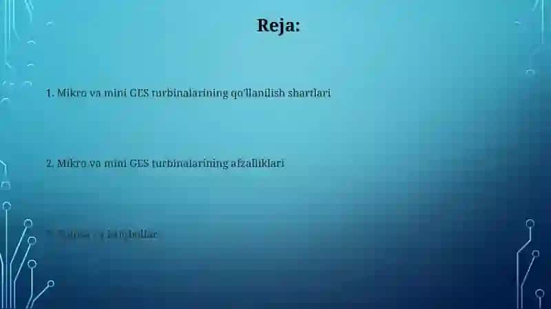 Mikro va mini GES turbinalarining qo'llanilish shartlari 2
