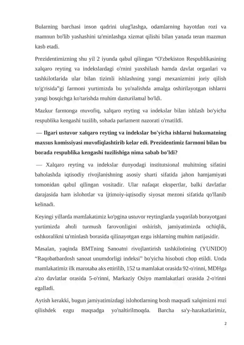 Xalqaro Reyting va Indekslar 2