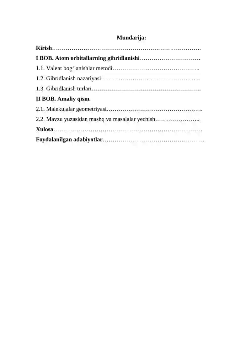 Valent bogʻlanishlar metodi va atom orbitallarning gibridlanishi 2