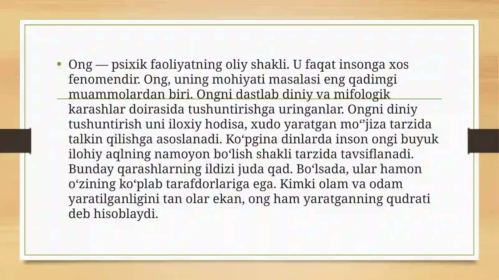 Ongning psixika me’zoni sifatida ajratilishi 2