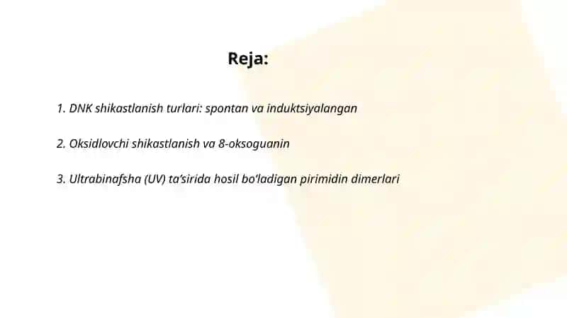 DNK shikastlanishi va reparatsiyasi, molekulyar mutatsiya 2