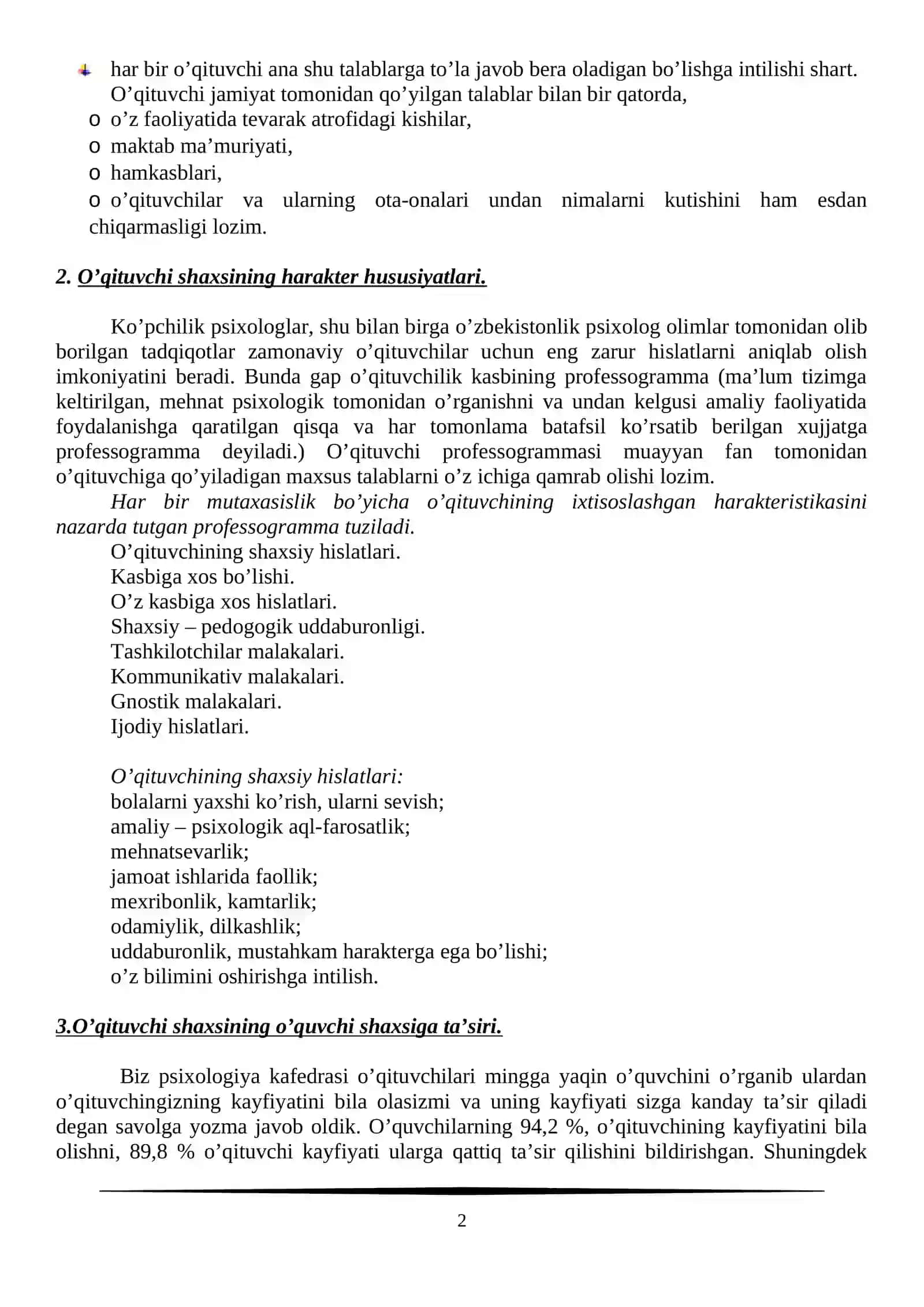 Bo’lg’usi o’qituvchi shaxsi sifatlari 2
