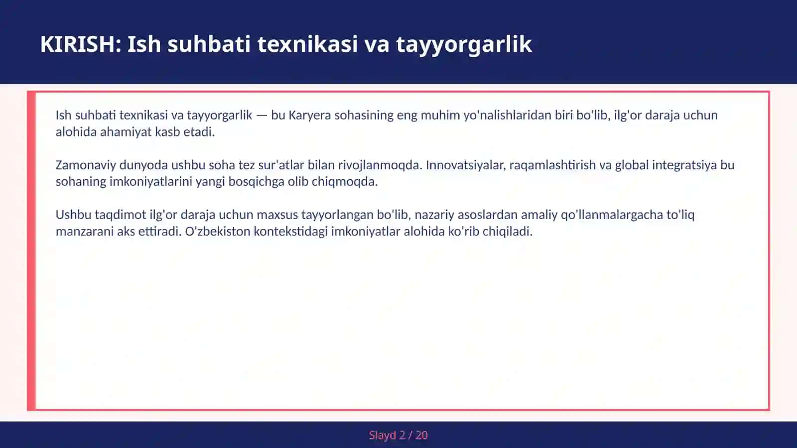 ISH SUHBATI TEXNIKASI VA TAYYORGARLIK 2