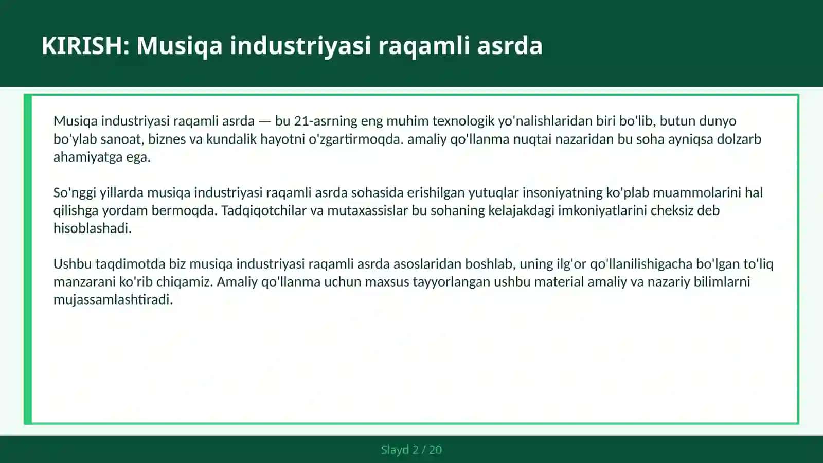 MUSIQA INDUSTRIYASI RAQAMLI ASRDA 2