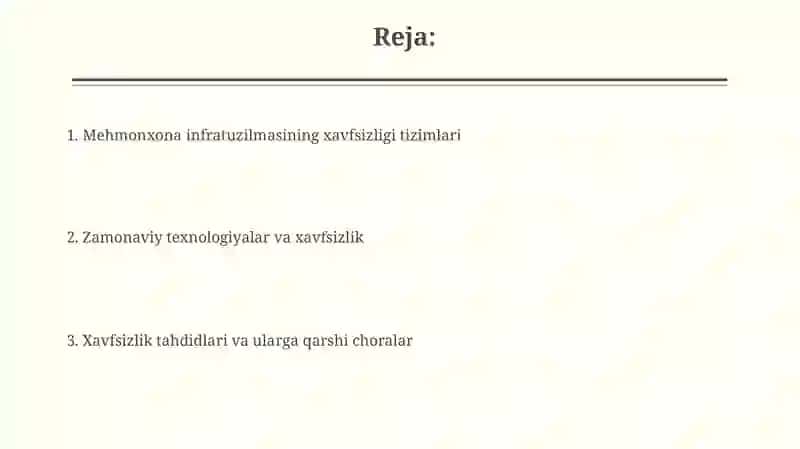 Mehmonxona infratuzilmasining xavfsizligi 2