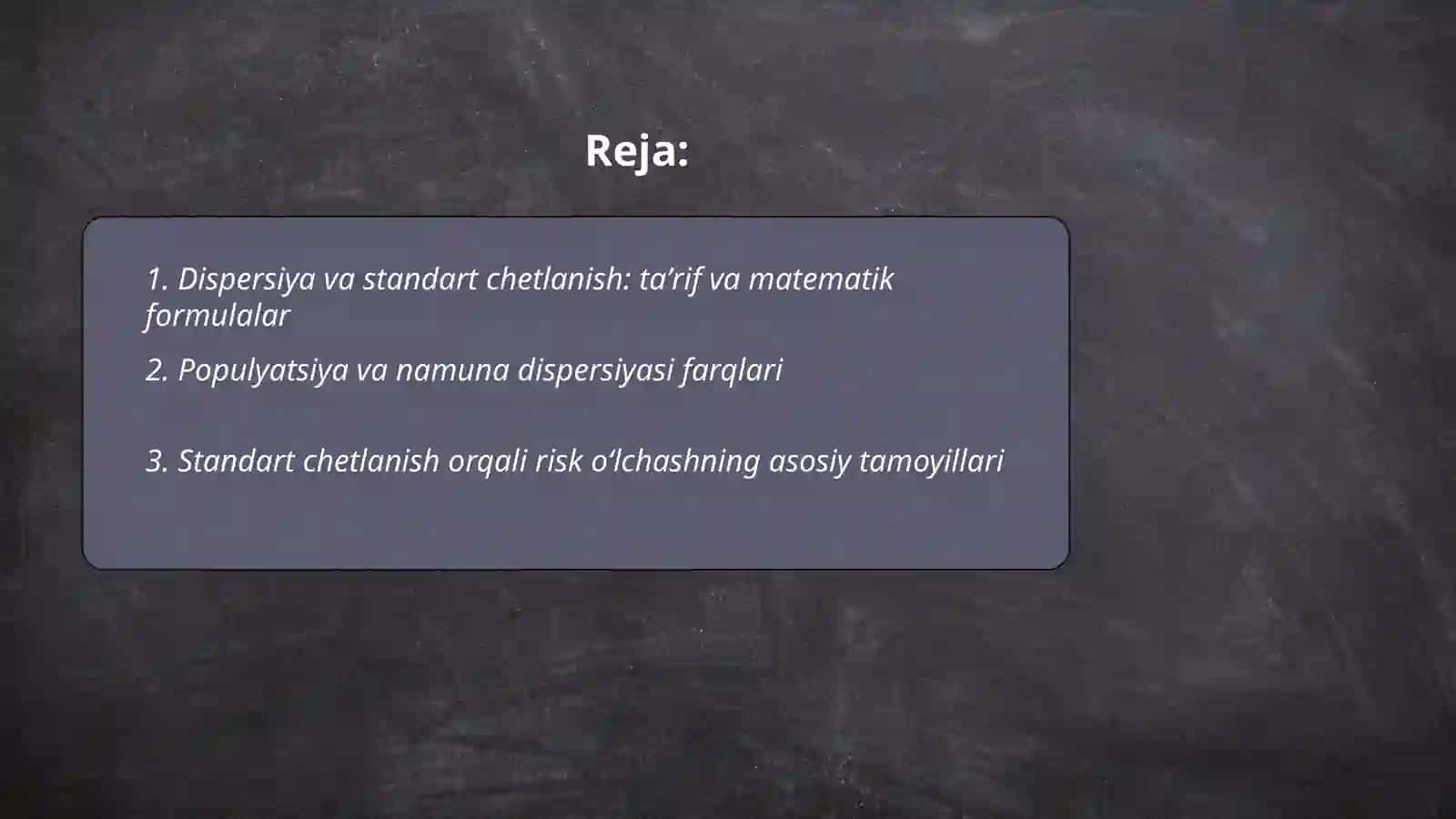 Dispersiya va standart chetlanish asosida risklarni baxolash 2