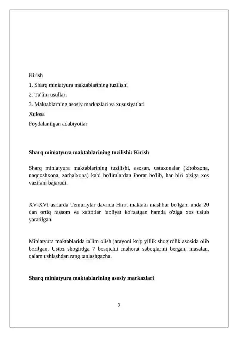 Sharq miniatura maktablarining tarxi va ularning o'qitish metodlari 2