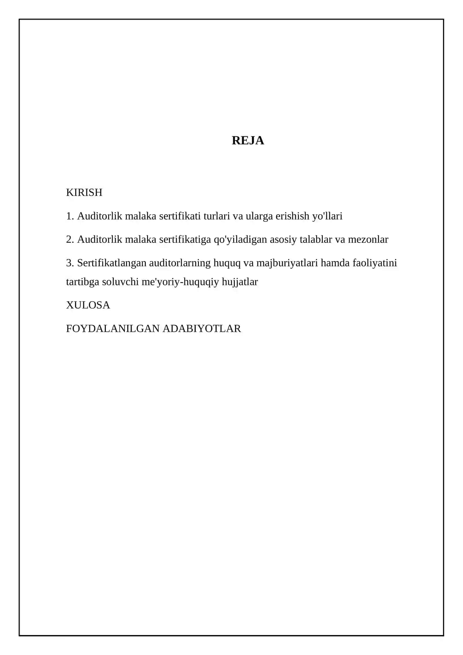 Auditorlik malaka sertifikati va unga qo’yilgan talablar 2