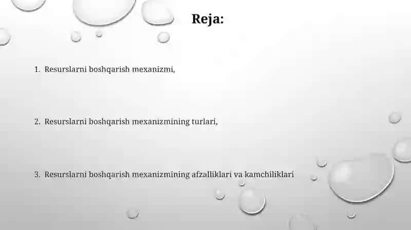Resurslarni boshqarish mexanizmi 2