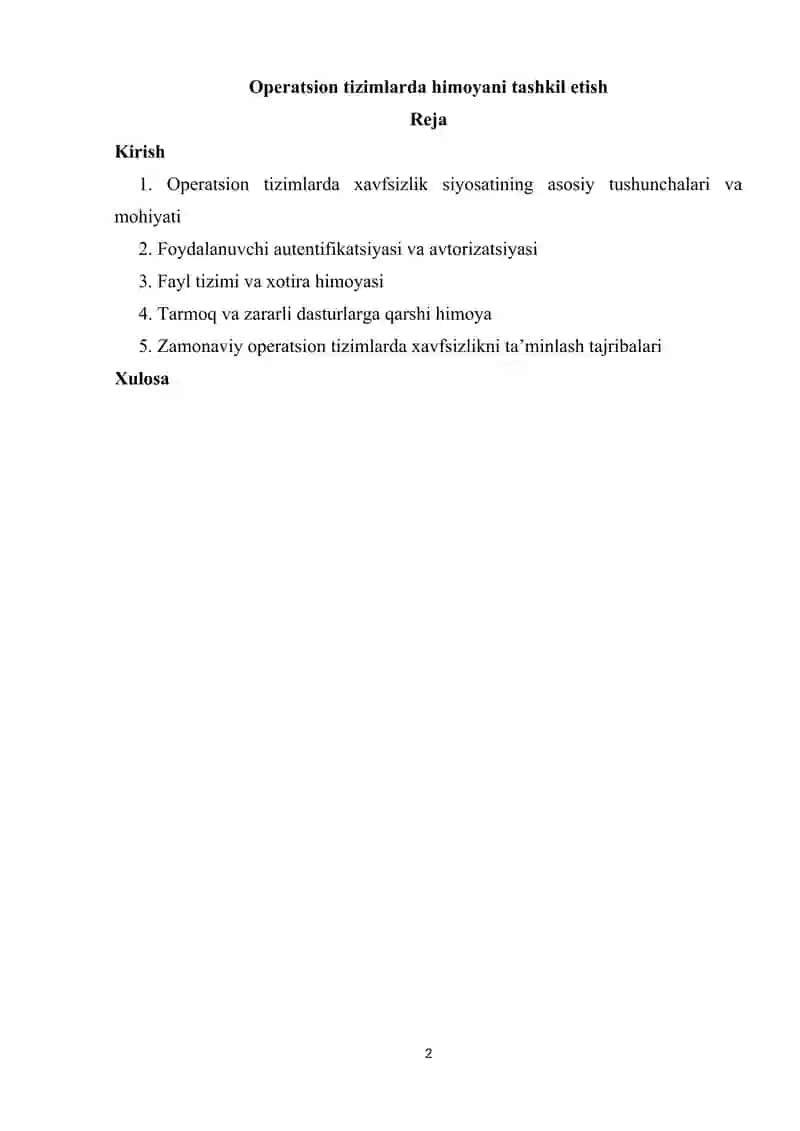 Operatsion tizimlarda himoyani tashkil etish 2