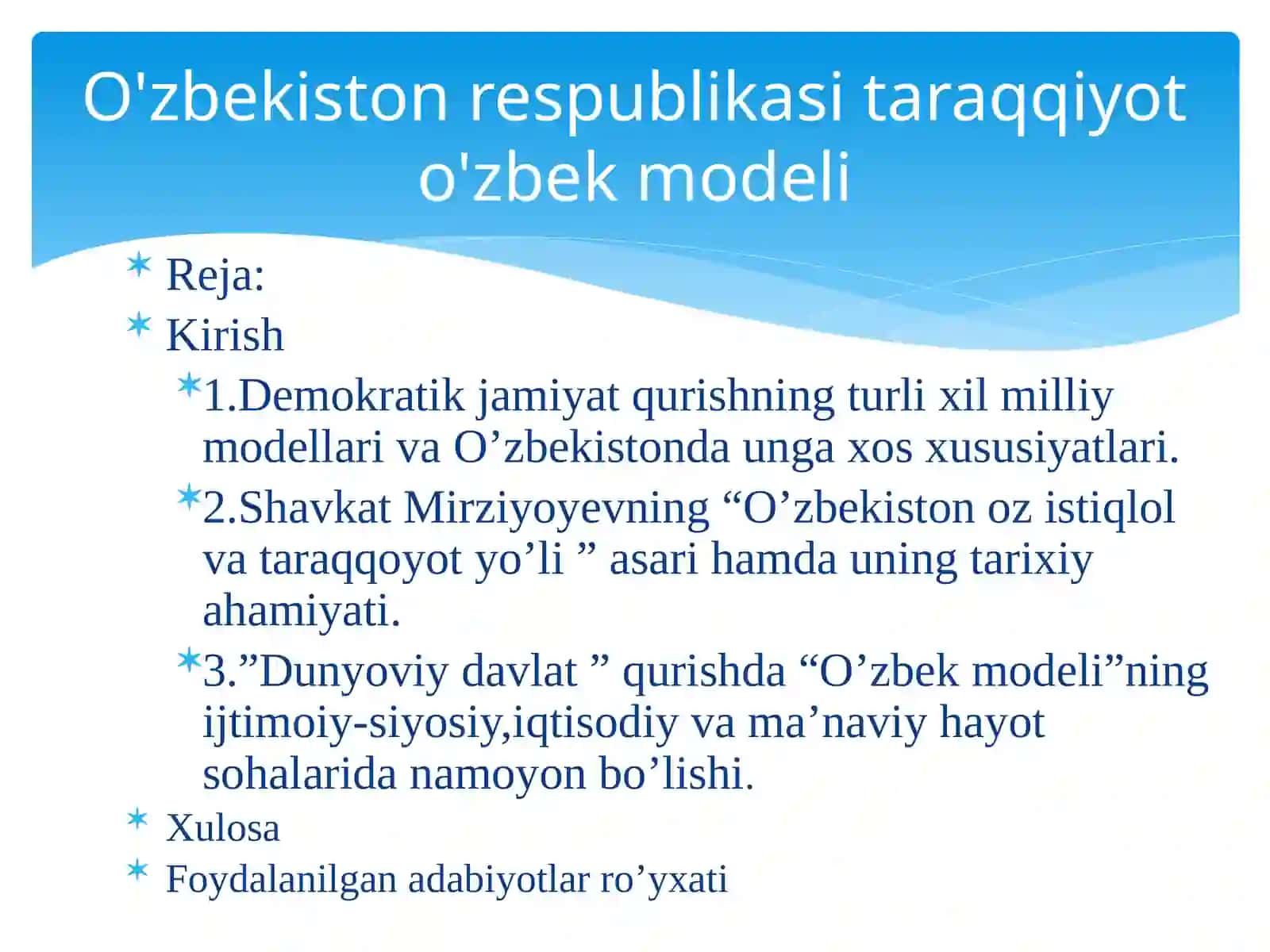Taraqqiyotning o'zbek modeli 2