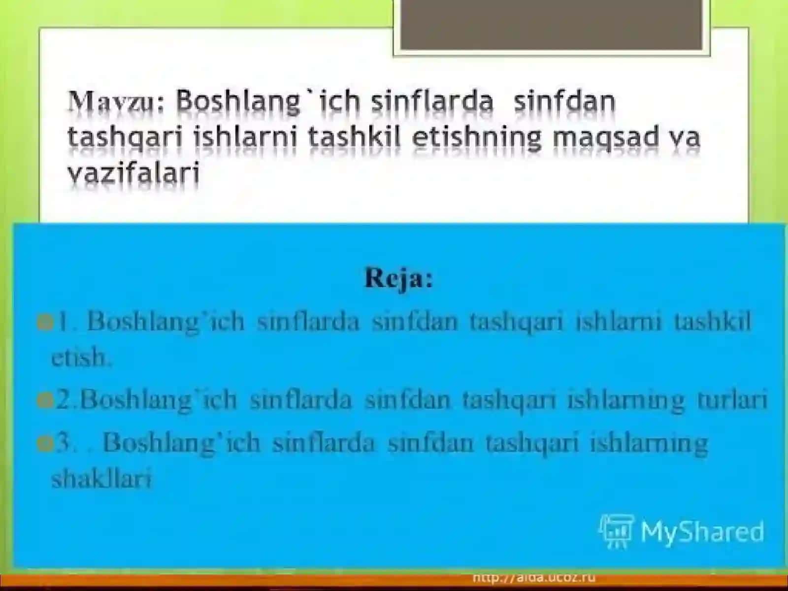 SINFDAN TASHQARI ISHLAR REJASI 2