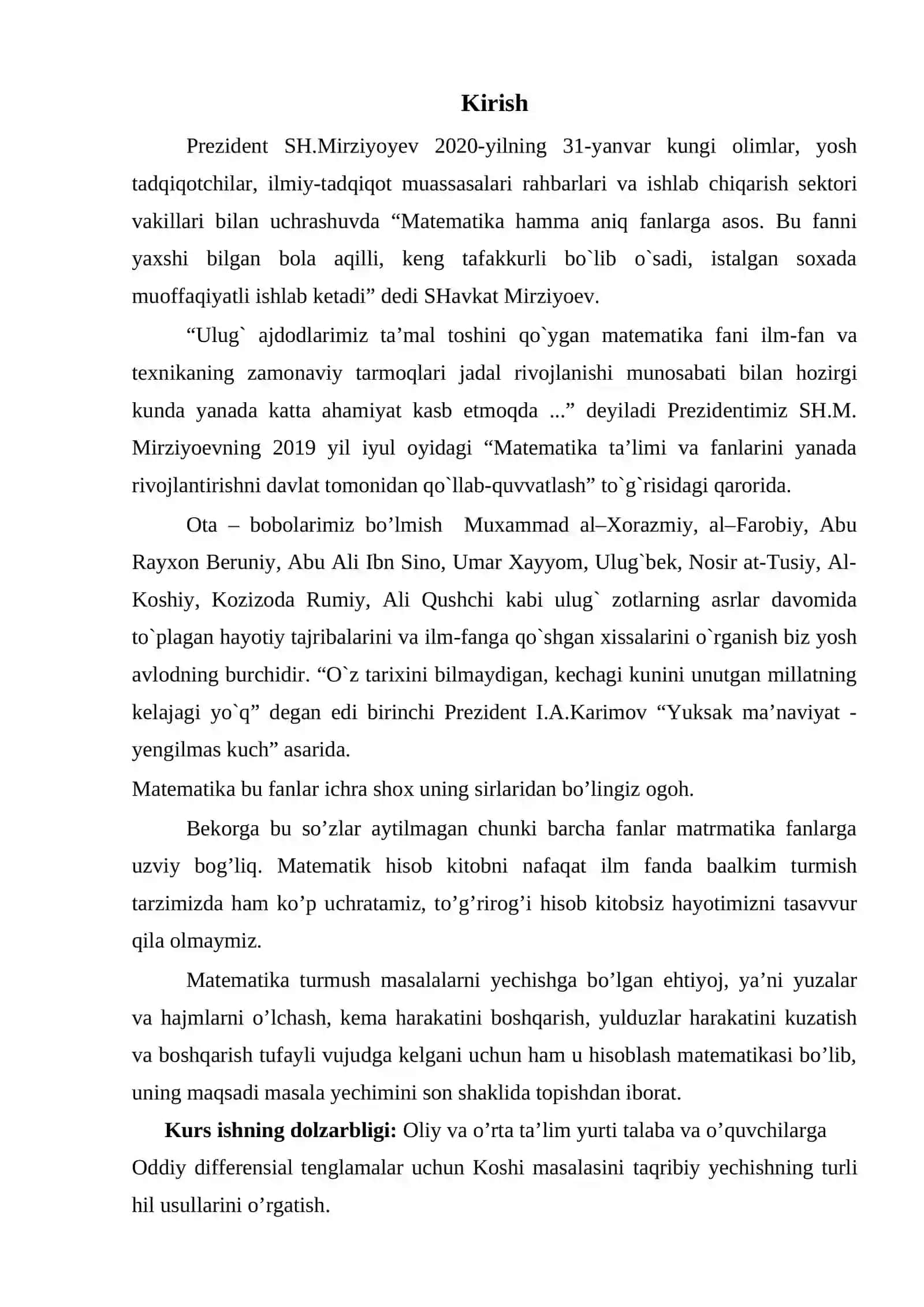 Oddiy differensial tenglamalar uchun Koshi masalasini taqribiy yechish 2