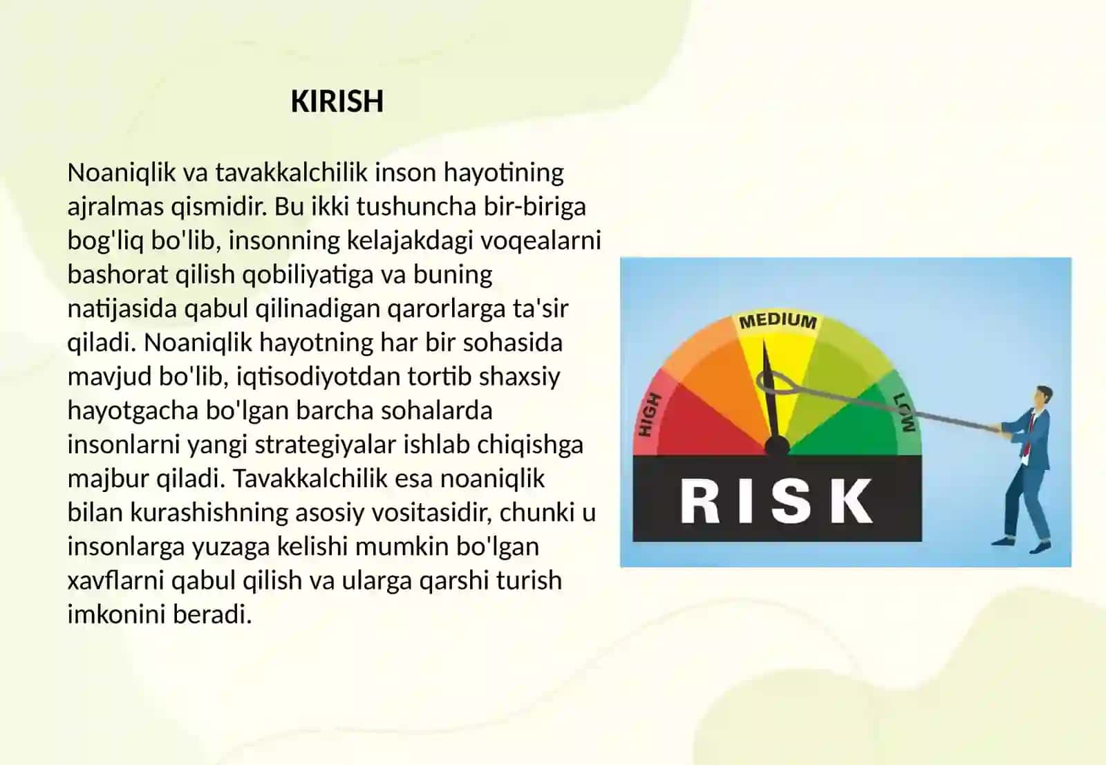 Noaniqlik va tavakkalchilik 2