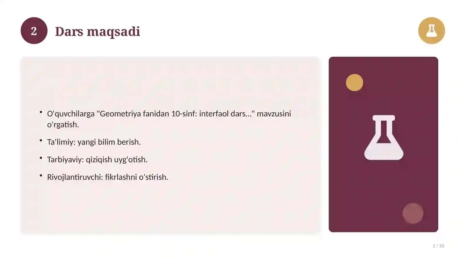 Geometriya fanidan 10-sinf: interfaol dars ishlanmasi 2