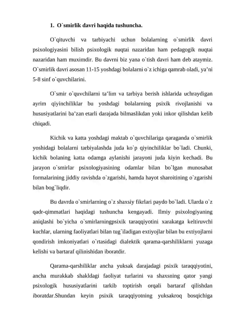 O`SMIRLIK DAVRINING PSIXOLOGIK XUSUSIYATLARI 2