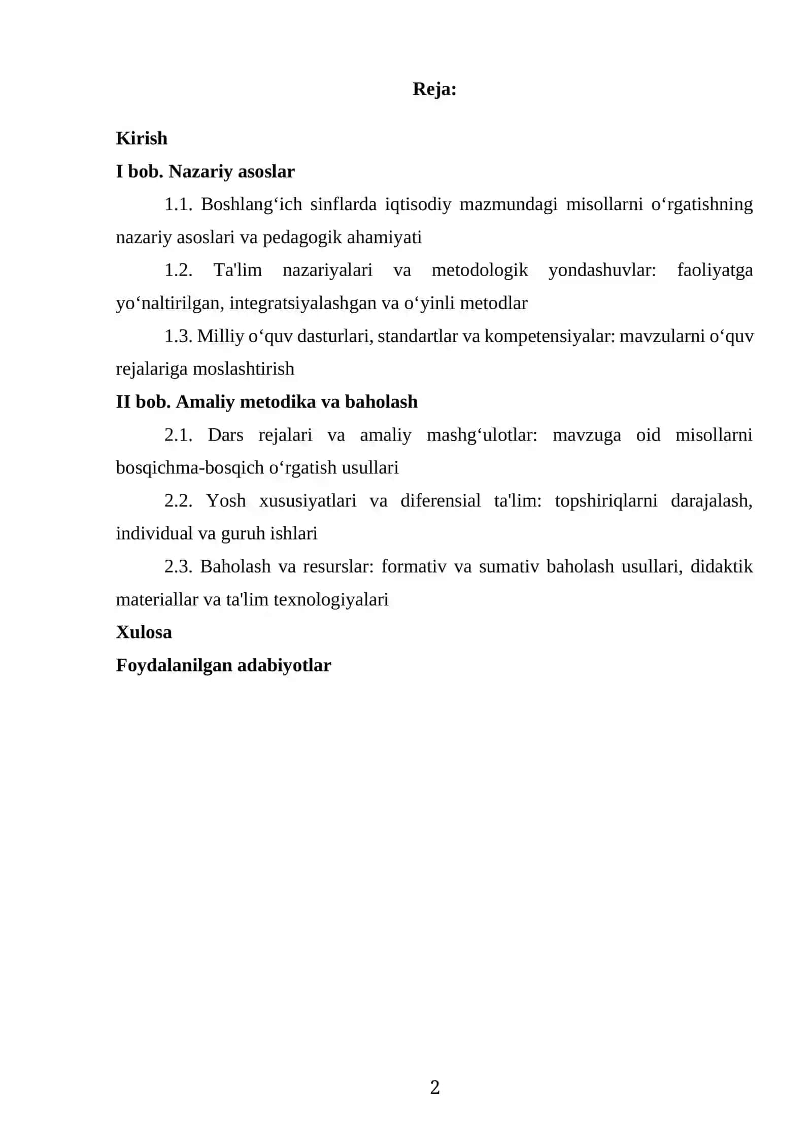 BOSHLANG‘ICH SINFLARDA IQTISODIY MAZMUNDAGI MISOLLARNI YECHIMINI O‘RGATISH 2