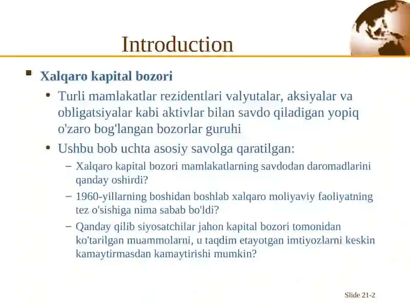 Xalqaro kapital bozori va savdodan olingan daromadlar 2