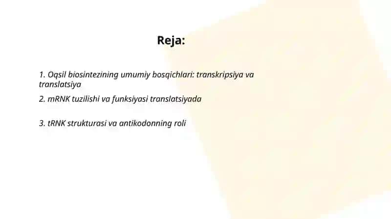 Oqsil biosintezi. Kodon va antikodon 2