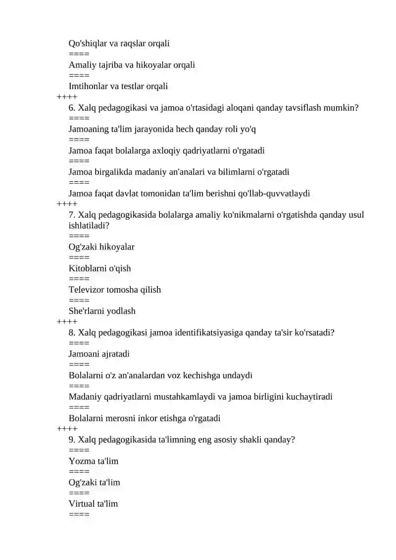 Xalq pedagogikasi fanidan TEST 2