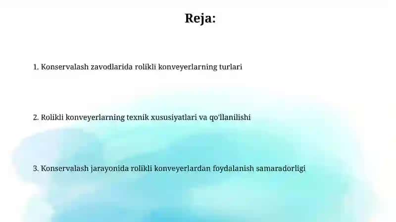Konserva korxonalaridagi Rolikli transporterning sinflanishi 2