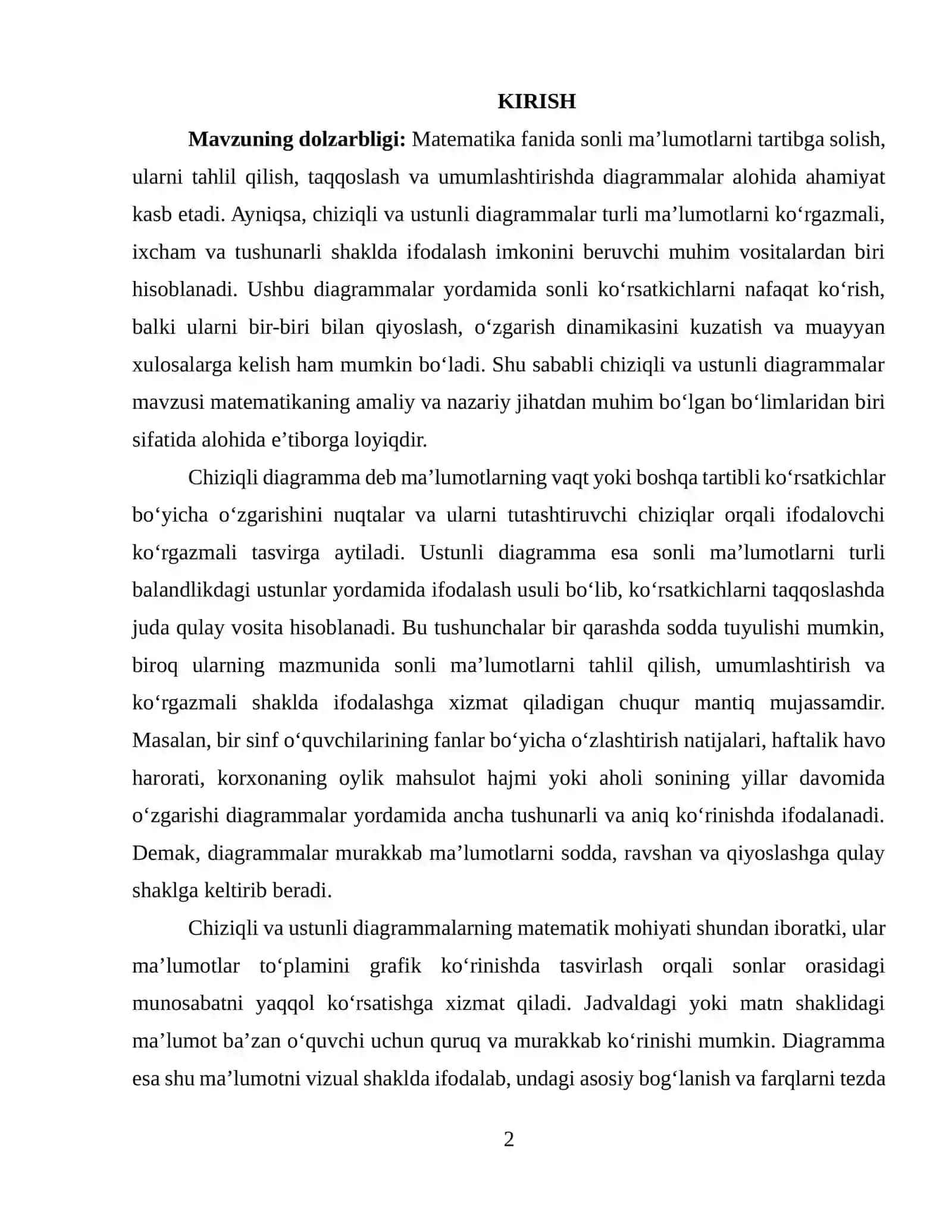 Chiziqli va ustunli diagrammalar 2