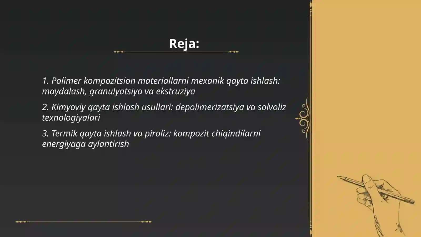 Polimer kompozitsion materiyallarni qayta ishlash.Polimer kompozitsion materiyallar uchun termoplastiklar-xususiyatlar va qoʻllash soalar 2